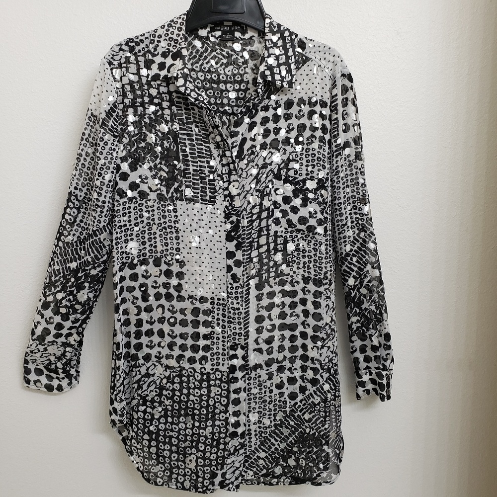 August Silk Sheer Tunic Topper Silver Accents Sm